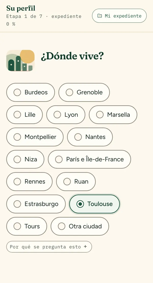 La pantalla del perfil, en francés: ¿dónde vive?