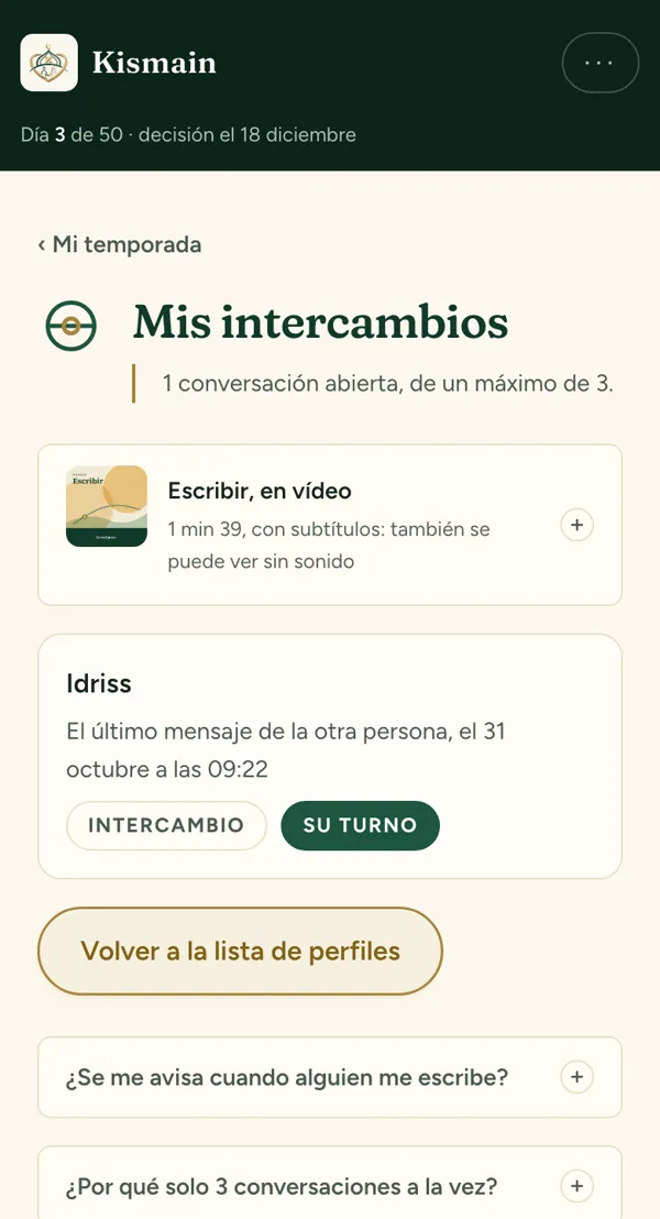 La pantalla Mis conversaciones, en francés.